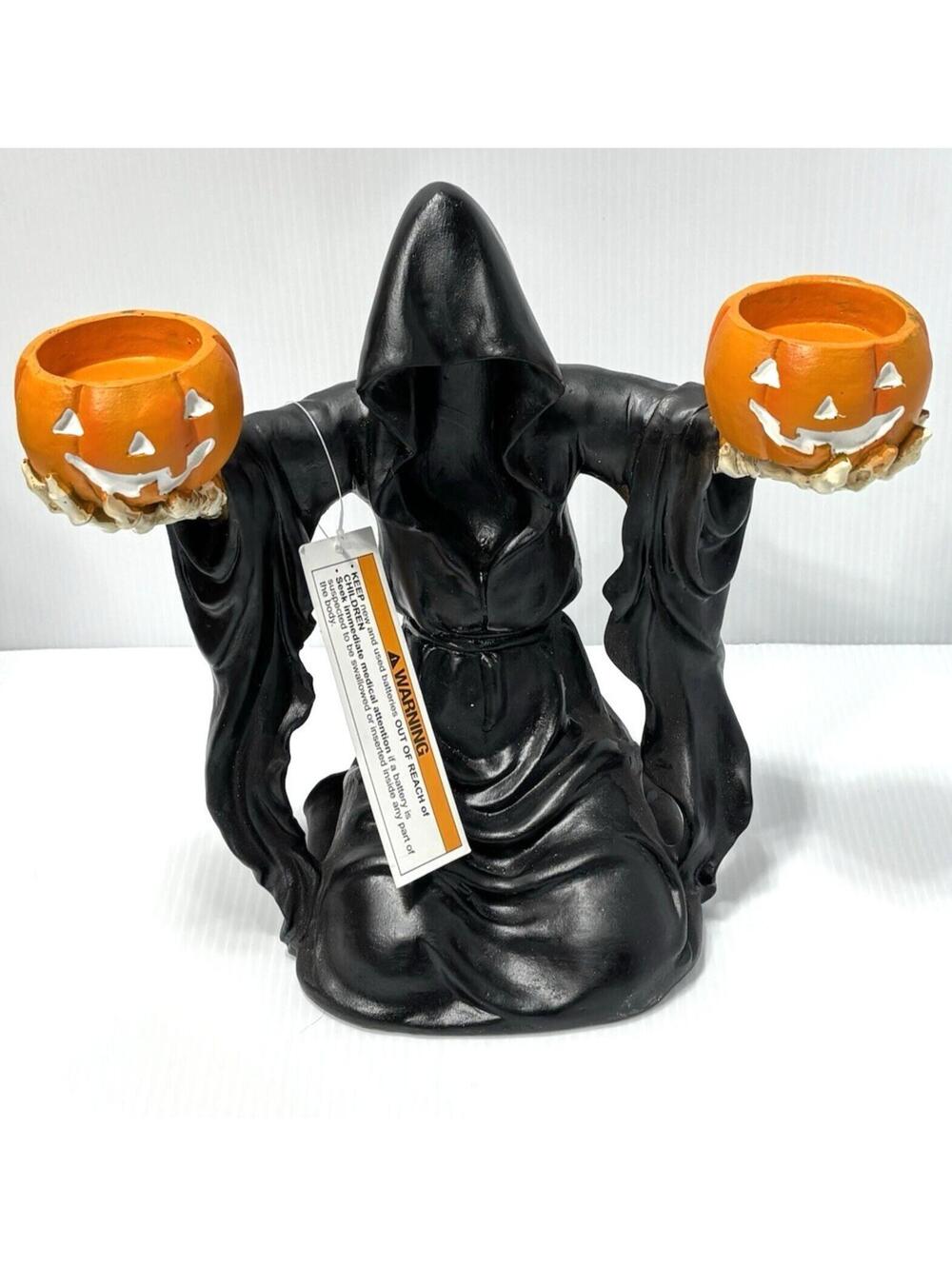 Halloween Grim Reaper Figurine LED Pumpkin Candle Spooky Tabletop Party Decor